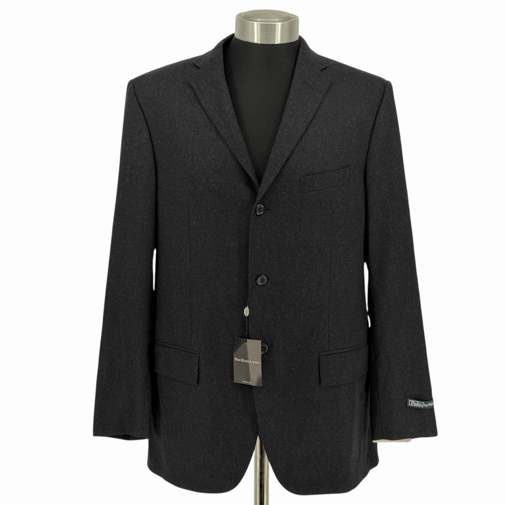Polo Ralph Lauren Mens 41L Kennedy Blazer Charcoal Blue Virgin Wool Made Italy